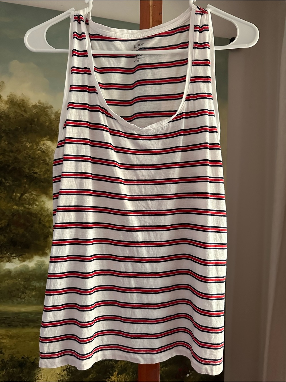 J. Crew White Tank with Red and Navy Stripes